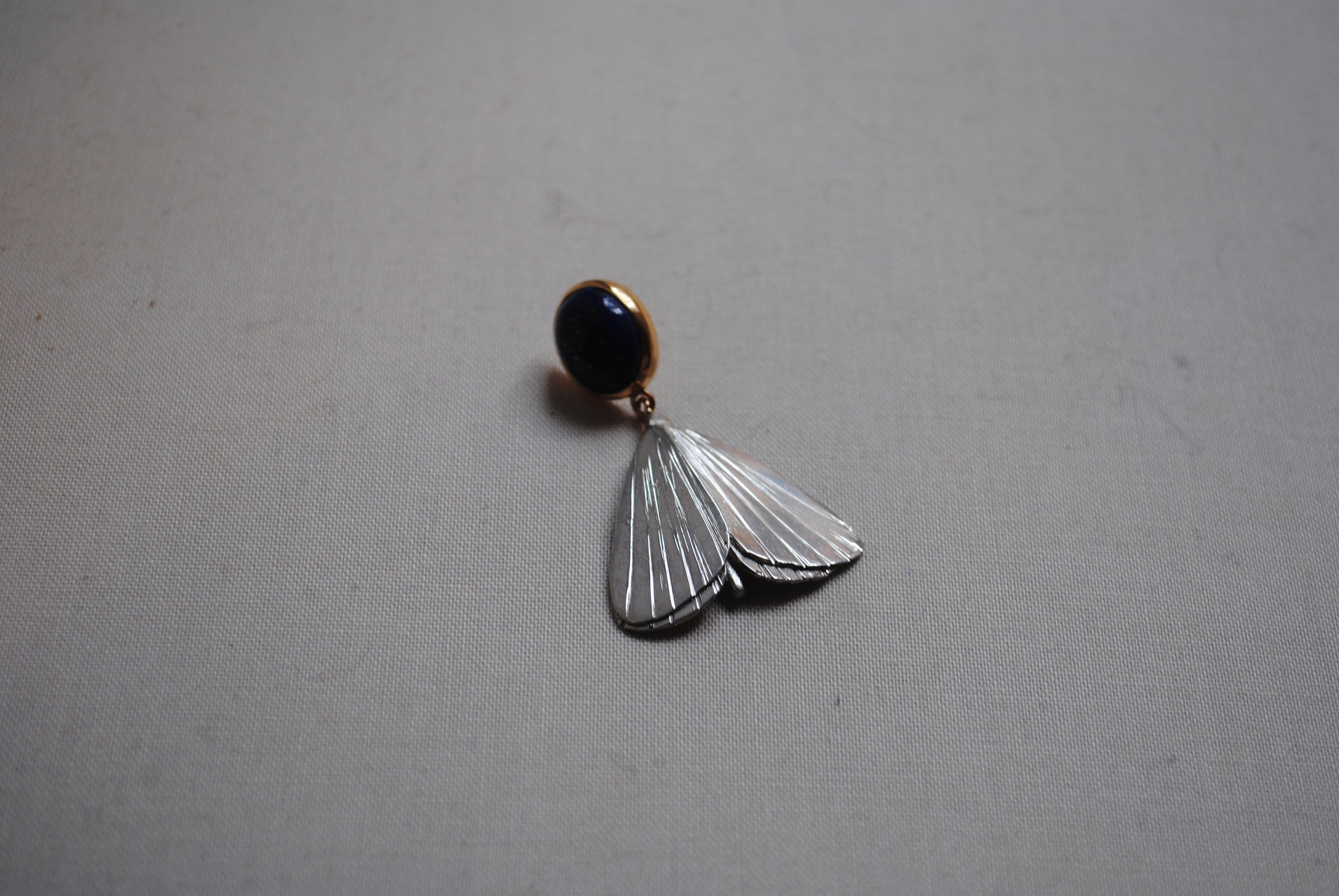 Moth Earring Sterling silver, Lapis Lazuli and 18 Ct gold